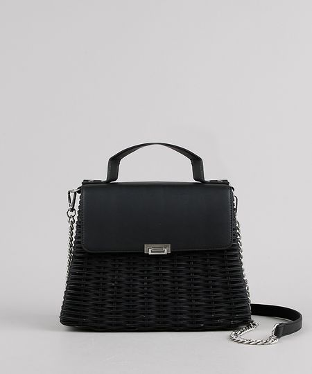 Bolsa-Feminina-de-Palha-Media-Alca-Transversal-com-Corrente-Preta-9615004-Preto_1