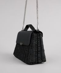 Bolsa-Feminina-de-Palha-Media-Alca-Transversal-com-Corrente-Preta-9615004-Preto_4