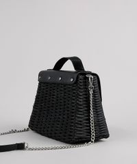 Bolsa-Feminina-de-Palha-Media-Alca-Transversal-com-Corrente-Preta-9615004-Preto_5
