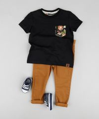 Camiseta-Infantil-com-Bolso-Estampado-de-Folhagem-Manga-Curta-Preto-9929964-Preto_3