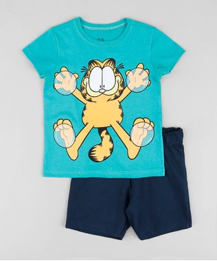 Conjunto-Infantil-Garfield-de-Camiseta-Manga-Curta-Verde---Bermuda-em-Moletom-Azul-Marinho-9921688-Azul_Marinho_1