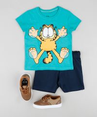 Conjunto-Infantil-Garfield-de-Camiseta-Manga-Curta-Verde---Bermuda-em-Moletom-Azul-Marinho-9921688-Azul_Marinho_3