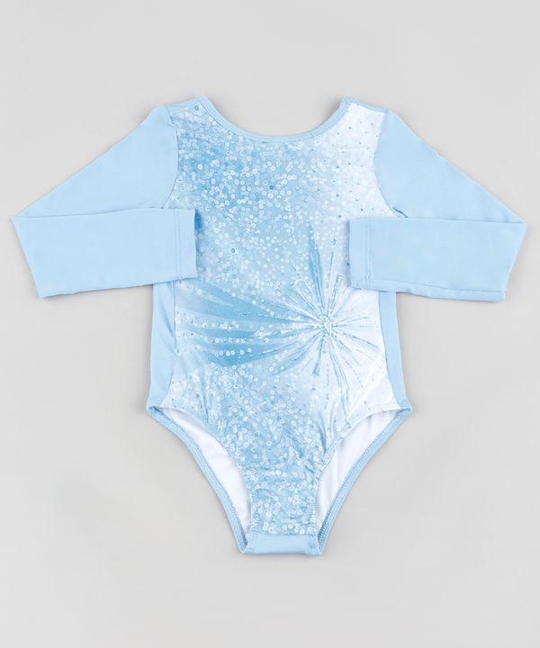 Maiô Body Infantil Frozen Manga Longa Proteção UV50+ Azul 6
