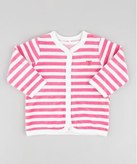 Cardigan-Infantil-em-Plush-Listrado-com-Bordado--Rosa-Escuro-9688485-Rosa_Escuro_1