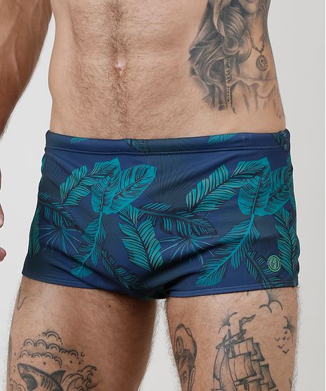Sunga-Masculina-Tradicional-Estampada-de-Folhagem-Protecao-UV50---Azul-Marinho-9896864-Azul_Marinho_1