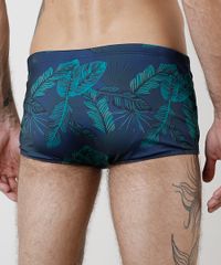 Sunga-Masculina-Tradicional-Estampada-de-Folhagem-Protecao-UV50---Azul-Marinho-9896864-Azul_Marinho_2
