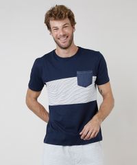 Camiseta-Masculina-com-Recorte-Listrado-e-Bolso-Manga-Curta-Gola-Careca-Azul-Marinho-9731141-Azul_Marinho_1