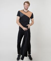 Camiseta-Masculina-Slim-com-Recorte-em-Suede-Manga-Curta-Gola-Careca-Preta-9899423-Preto_3