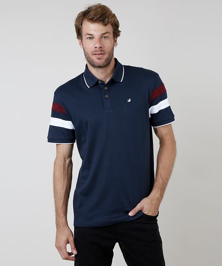 Polo-Masculina-Comfort-Fit-com-Recorte-e-Bordado-Manga-Curta-Azul-Marinho-9870321-Azul_Marinho_1