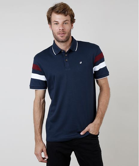 Polo-Masculina-Comfort-Fit-com-Recorte-e-Bordado-Manga-Curta-Azul-Marinho-9870321-Azul_Marinho_1