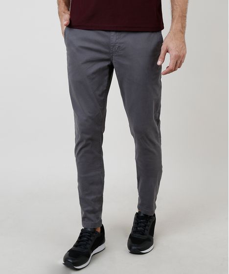 calça sarja masculina cinza