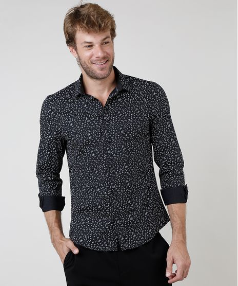 Camisa-Masculina-Slim-Fit-Estampado-de-Risquinhos-Manga-Longa-Preta-9657146-Preto_1