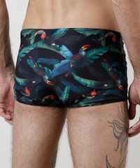 Sunga-Masculina-Tradicional-Estampada-de-Folhagem-com-Tucanos-Protecao-UV50---Preta-9896857-Preto_2