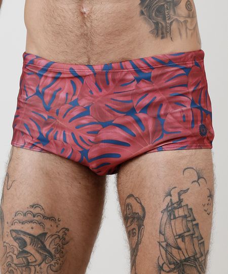 Sunga-Masculina-Tradicional-Estampada-de-Folhagem-Protecao-UV50---Azul-Marinho-9896865-Azul_Marinho_1