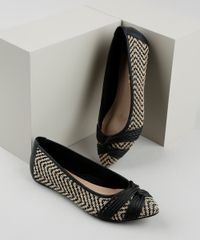 Sapatilha-Feminina-Via-Uno-Bico-Fino-Estampada-Geometrica-com-Tiras-Cruzadas-Preta-9840217-Preto_1