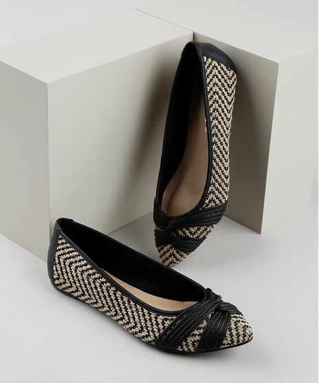 Sapatilha-Feminina-Via-Uno-Bico-Fino-Estampada-Geometrica-com-Tiras-Cruzadas-Preta-9840217-Preto_1