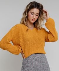 Sueter-Feminino-em-Trico-Chenille-Decote-V-Mostarda-9811695-Mostarda_4
