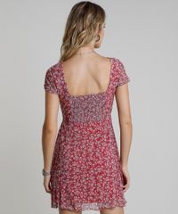 Vestido-Feminino-Curto-em-Tule-Estampado-Floral-com-Amarracao-Manga-Curta-Rosa-Escuro-9886767-Rosa_Escuro_2