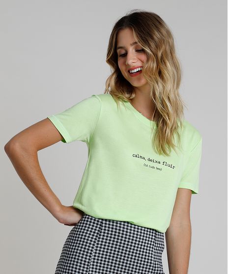 Blusa-Feminina--Calma-deixa-fluir--Manga-Curta-Decote-Redondo-Verde-9870673-Verde_1