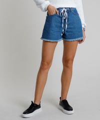 Short-Jeans-Feminino-Cintura-Super-Alta-com-Cadarco-Barra-Desfiada-Azul-Medio-9884333-Azul_Medio_1