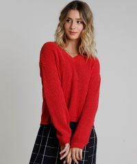 Sueter-Feminino-em-Trico-Chenille-Decote-V-Vermelha-9811695-Vermelho_1