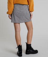 Saia-Feminina-Curta-Estampada-Xadrez-com-Fenda-Cinza-9857652-Cinza_2