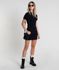 Vestido-Feminino-Curto-Canelado-com-Ziper-Manga-Curta-Gola-Alta-Preto-9886202-Preto_3