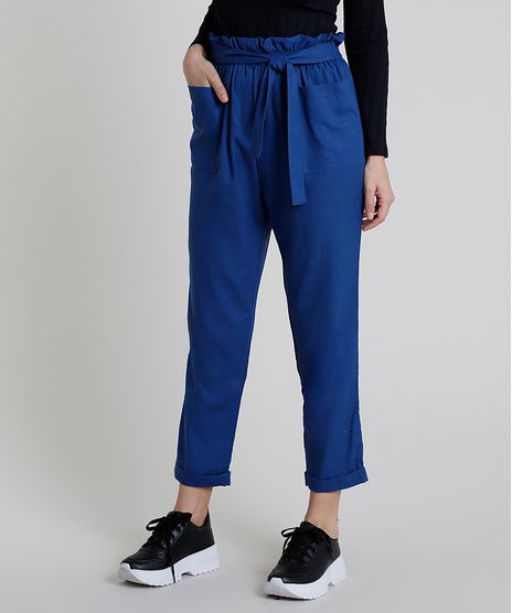 Calca-Feminina-Clochard-Cintura-Alta-com-Linho-e-Amarracao-Azul-Royal-9914939-Azul_Royal_1