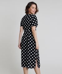 Vestido-Feminino-Midi-Estampado-de-Poa-com-No-Manga-Curta-Preto-9900106-Preto_2