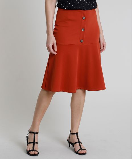 Saia-Feminina-Midi-com-Botoes-e-Recortes--Cobre-9878222-Cobre_1
