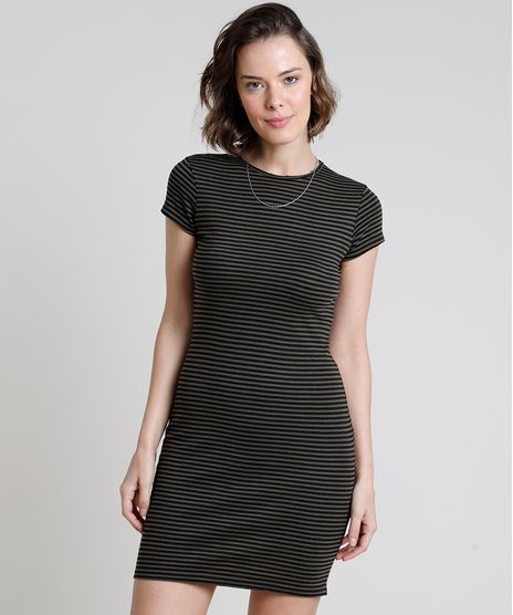 Vestido-Feminino-Basico-Curto-Listrado-Manga-Curta-Verde-Militar-9642055-Verde_Militar_1