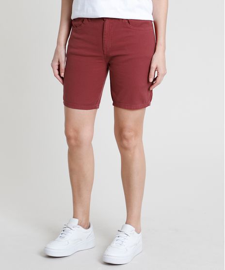 Bermuda-da-Sarja-Feminina-Ciclista-Cintura-Alta-Vermelho-Escuro-9889650-Vermelho_Escuro_1