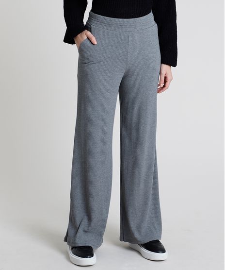 Calca-Feminina-Basica-Pantalona-Cintura-Alta-Canelada-com-Bolsos-Cinza-Mescla-Escuro-9880628-Cinza_Mescla_Escuro_1