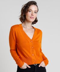 Cardigan-Feminino-Basico-em-Trico-com-Botoes--Laranja-9804665-Laranja_1