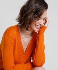 Cardigan-Feminino-Basico-em-Trico-com-Botoes--Laranja-9804665-Laranja_4
