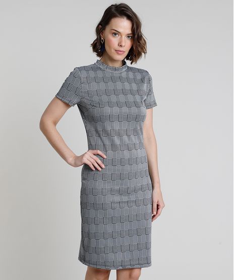 Vestido-Feminino-Curto-Estampado-Xadrez-Manga-Curta-Gola-Alta-Cinza-9937994-Cinza_1