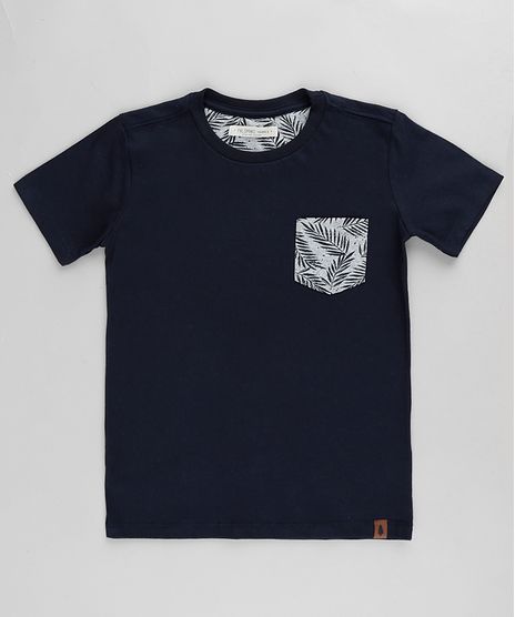 Camiseta-Infantil-com-Bolso-Estampado-de-Folhagem-Manga-Curta-Azul-Marinho-9865986-Azul_Marinho_1