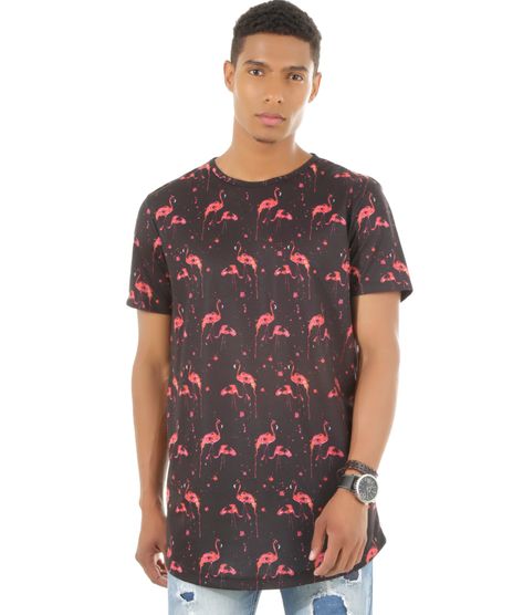 Camiseta-Longa--Flamingos--Preta-8518912-Preto_1