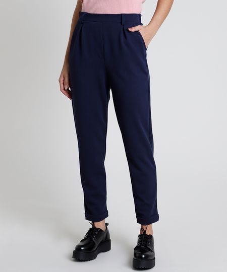 calça alfaiataria feminina azul marinho