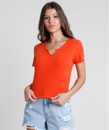 Blusa-Feminina-Canelada-Manga-Curta-Decote-V-Laranja-1-9779702-Laranja_1_1
