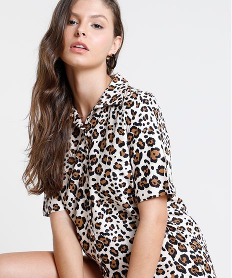 Camisa-Feminina-Ampla-Estampada-Animal-Print-Onca-Manga-Curta-Bege-Claro-9878160-Bege_Claro_1