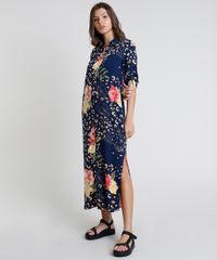Vestido-Chemise-Midi-Estampado-Animal-Print-Onca-com-Flores-Manga-Curta-Azul-Marinho-9819270-Azul_Marinho_1