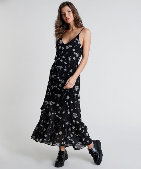 Vestido-Feminino-Longo-Estampado-de-Arabescos-com-Tassel-Alca-Fina-Preto-9819260-Preto_1