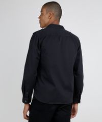 Camisa-de-Sarja-Masculina-com-Bolsos-Manga-Longa--Preto-9661595-Preto_2