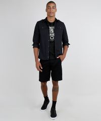 Camisa-de-Sarja-Masculina-com-Bolsos-Manga-Longa--Preto-9661595-Preto_3