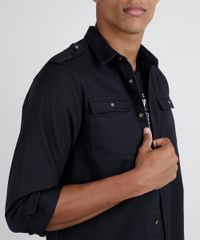 Camisa-de-Sarja-Masculina-com-Bolsos-Manga-Longa--Preto-9661595-Preto_4