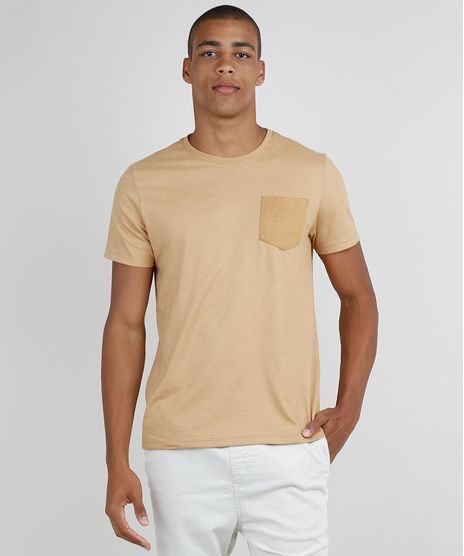 Camiseta-Masculina-com-Bolso-Manga-Curta-Gola-Careca-Bege-Escuro-9866564-Bege_Escuro_1