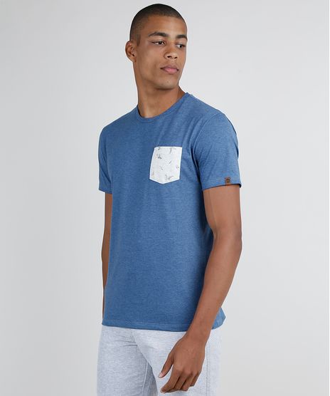 Camiseta-Masculina-com-Bolso-Estampado-Floral-Manga-Curta-Gola-Careca-Azul-9873871-Azul_1