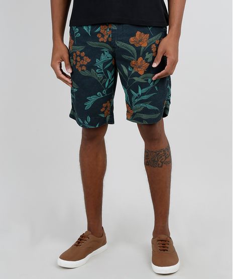 Bermuda-Masculina-Tradicional-Estampada-Floral-com-Bolso-Verde-Escuro-9867158-Verde_Escuro_1