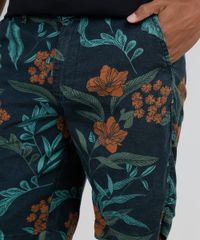 Bermuda-Masculina-Tradicional-Estampada-Floral-com-Bolso-Verde-Escuro-9867158-Verde_Escuro_2